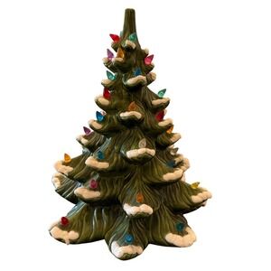 Vintage Atlantic Mold Ceramic Christmas Tree Green Snow Tipped 14 Inch no base
